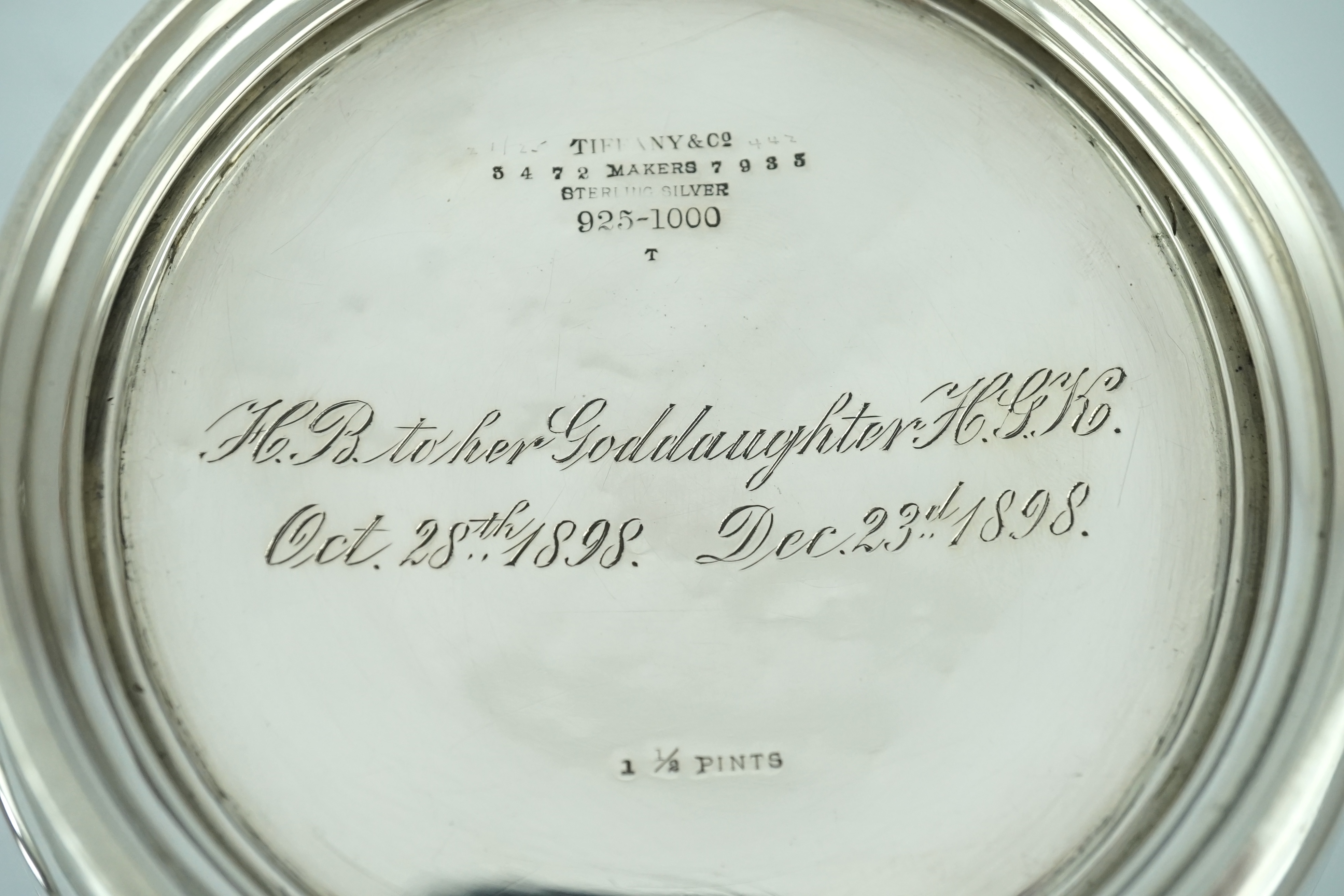 A late 19th/early 20th century Tiffany & Co sterling silver christening bowl on stand
